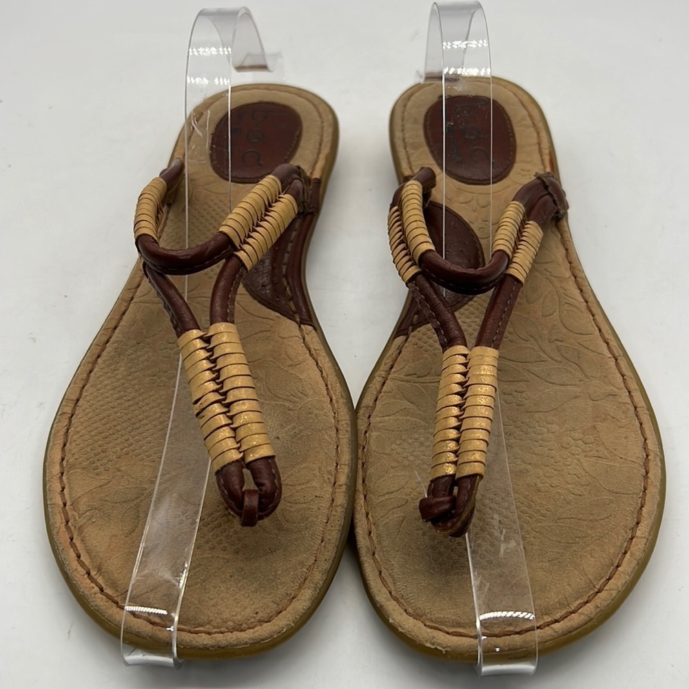 b.o.c. Born Concept Sandals with Brown Strap Wraped in Beige/Gold Ribbon size 9